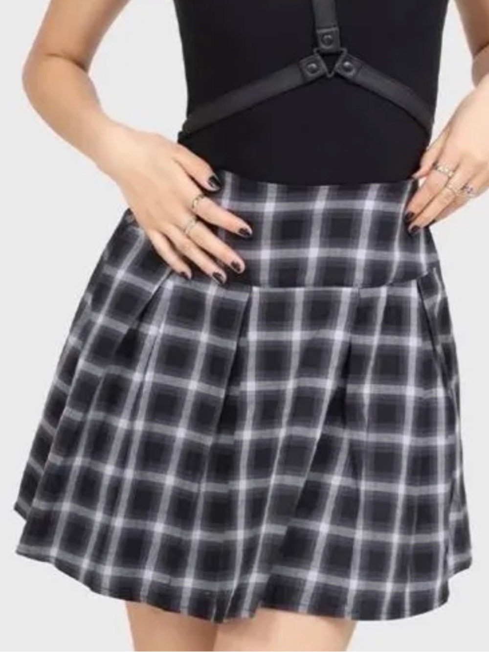 Killstar Black & White Plaid Pleated Artem Skirt - XXL